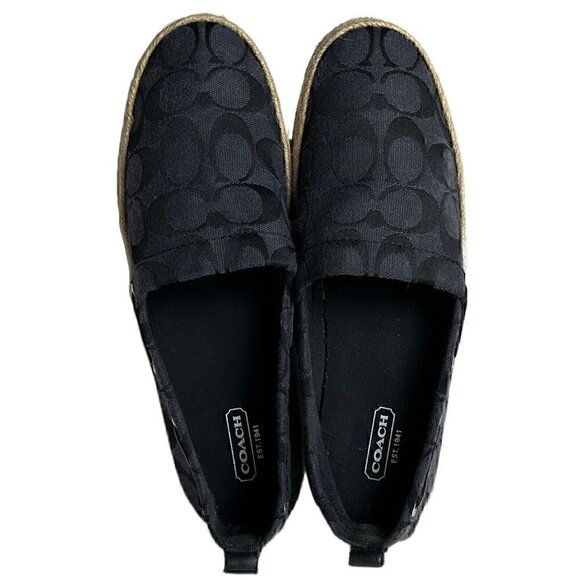 Coach Navy Blue Jacquard Logo Print Flat Espadrilles - Picture 1 of 7